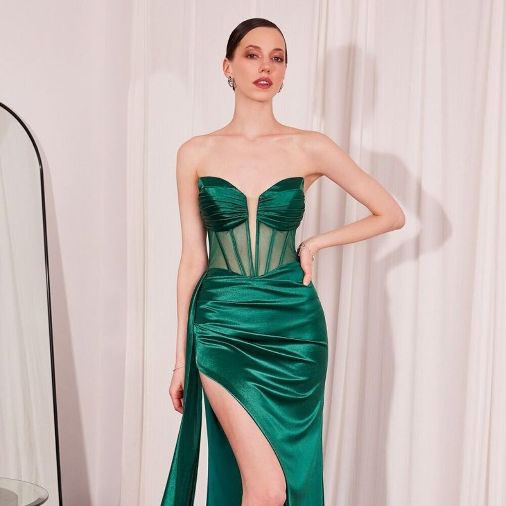 New Sheath Minimalistic Formal Dress w/ Boned Bodice & Sexy Leg Slit CD T811